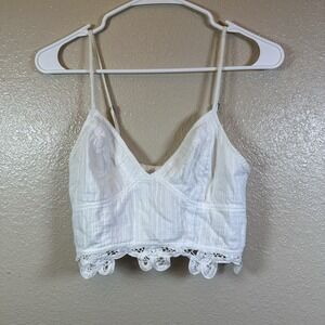 Free People One Battenburg Bralette White Boho Laced‎ Crop Top Size Small